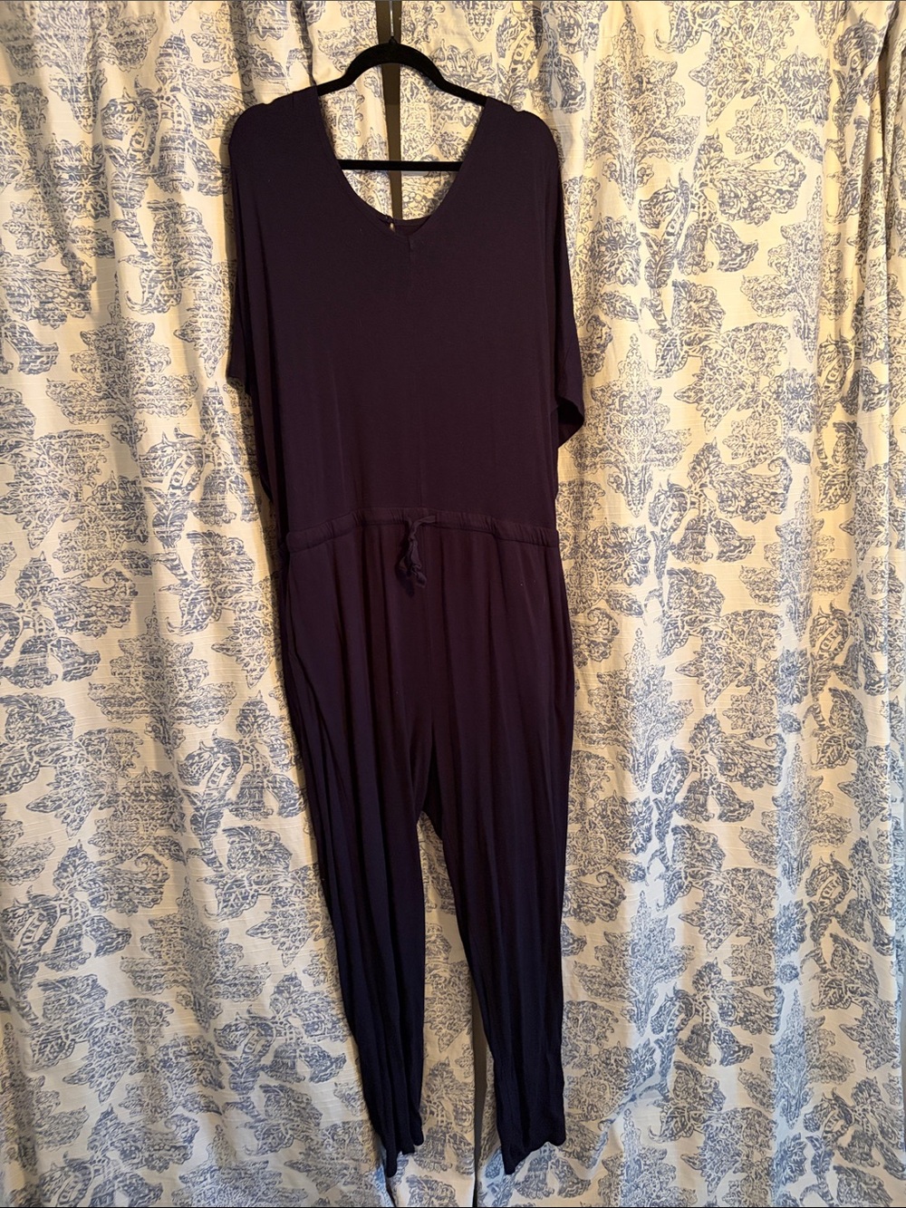 Lou & Grey Navy Short-Sleeve Drawstring Jumpsuit